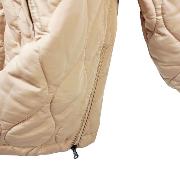 4X Puffer Beige Hooded Jacket Womens Zippered Pockets Drawstring Collar - Picture 6 of 6